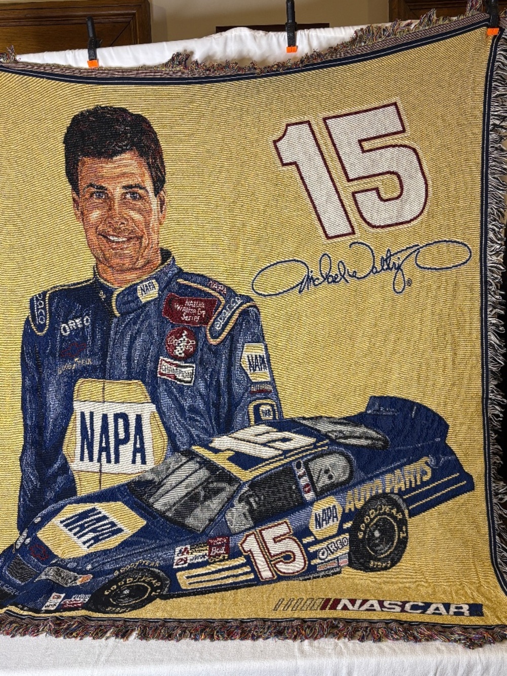 Vintage Nascar Michael Waltrip #15 Woven Tapestry Throw Afghan USA